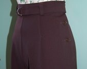 1930s 1940s  belted wide leg   dark chocolate  brown  wool gabardine slacks     custom made for your size
