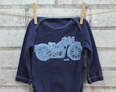 Long Sleeved Motorcycle Baby Onesie, Navy Blue or Custom Color, Excellent Baby Shower Gift