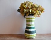 White and Green Vase / Painted Vase / neutral green home decor