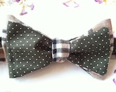 Olive Green Polka Dot and Tan Tartan Plaid Bow Tie