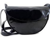 Authentic Salvatore Ferragamo Patent Leather Black Shoulder Bag Cross Body Made in Italy