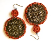 Crochet and Filigree Earrings - Rust