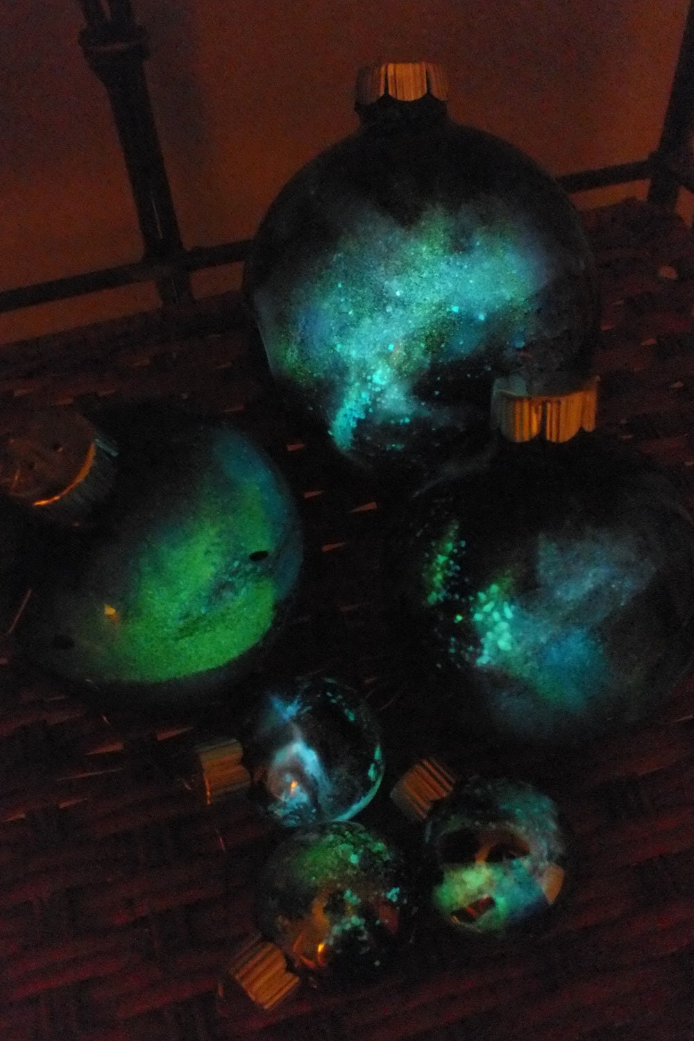 Glow In The Dark Glass Galaxy Christmas Ornament Set, Various Sizes