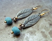 Porcelain Berry and Metal Leaf Earrings