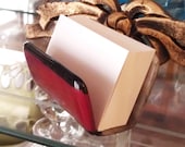Office, Business Card Holder, Earthy Red, Brown & Black - Handmade Fused Glass