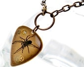 Creepy Spider - Vintaj Guitar Pick - Steampunk Gears - Necklace