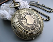 Pocket Watch Bronze Crest, Roman Mechanical Pocket Watch - Groomsmen - Men - Victorian Steampunk Era - Watch - Item MPW42
