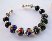 Mosaic Sterling Cuff Bracelet - Lampwork Glass Beads over Sterling Silver Cuff