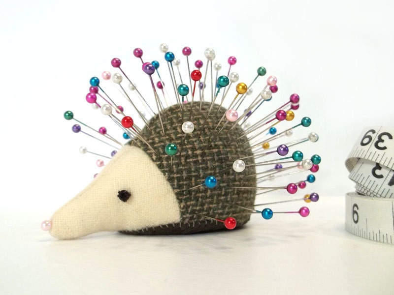 Pincushion, Hedgehog, upcycled wool, vintage, handmade, Parsley Mugwort