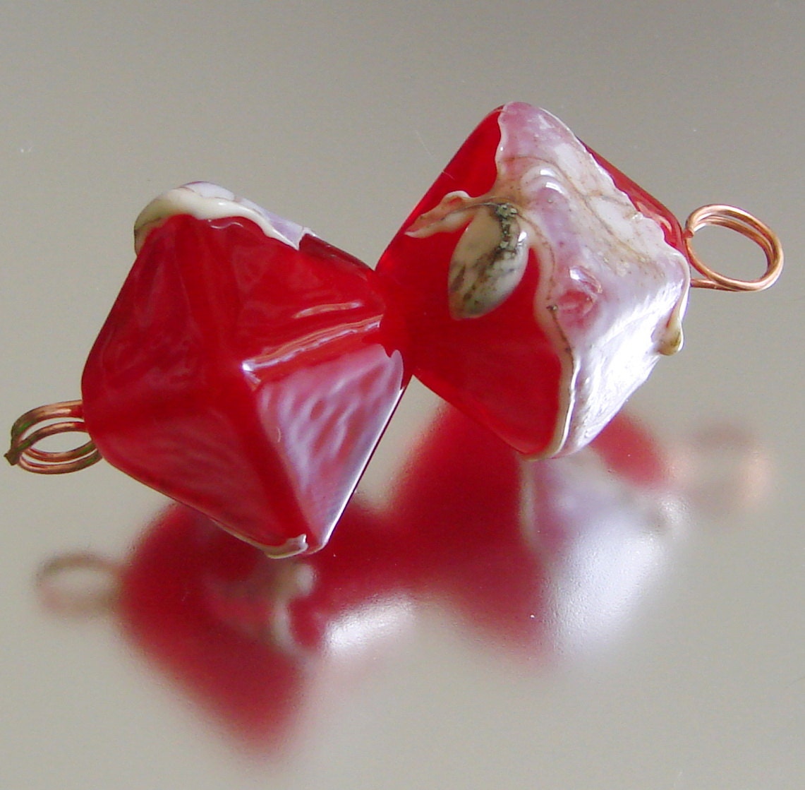 Handmade Lampwork Bead Pair, Apple Peels