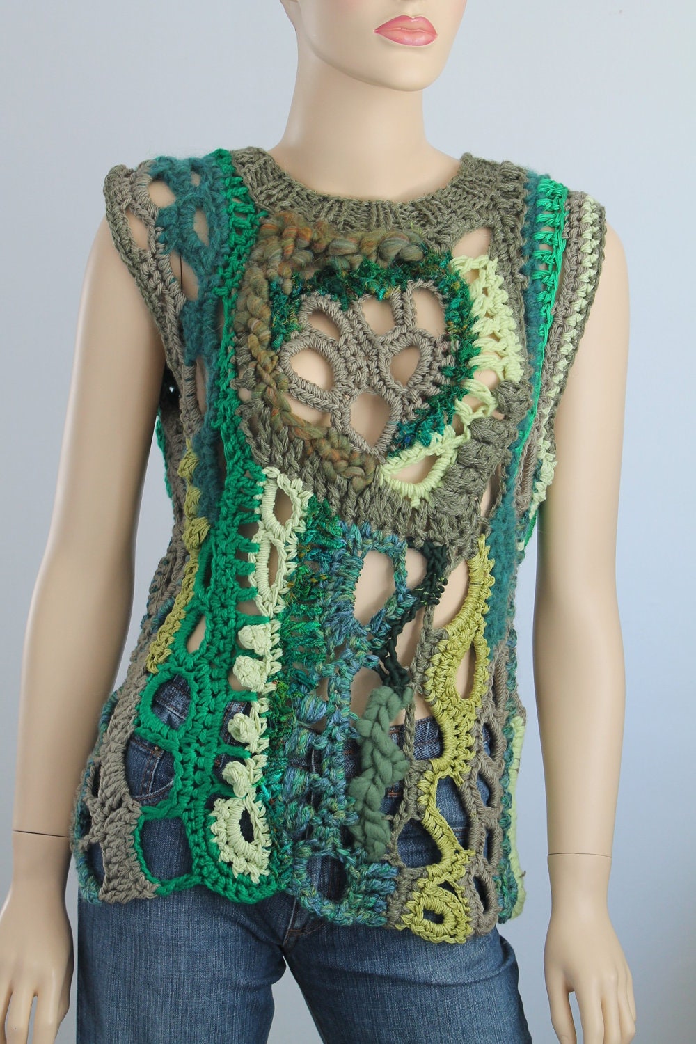 Thick Freeform Crochet Sweater - Vest  - Top - Tunic -Wearable Art - OOAK
