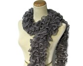 Gray Hand Knit Ruffle Scarf
