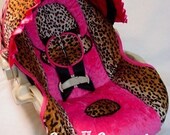 Custom Boutique Black Leopard Hot Pink Infant Car Seat Cover 5 piece set