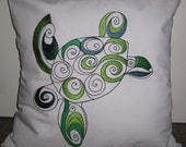 Embroidered Decorative Pillow Cover - Colorful Sea Turtle - 18" x 18" (READY TO SHIP)