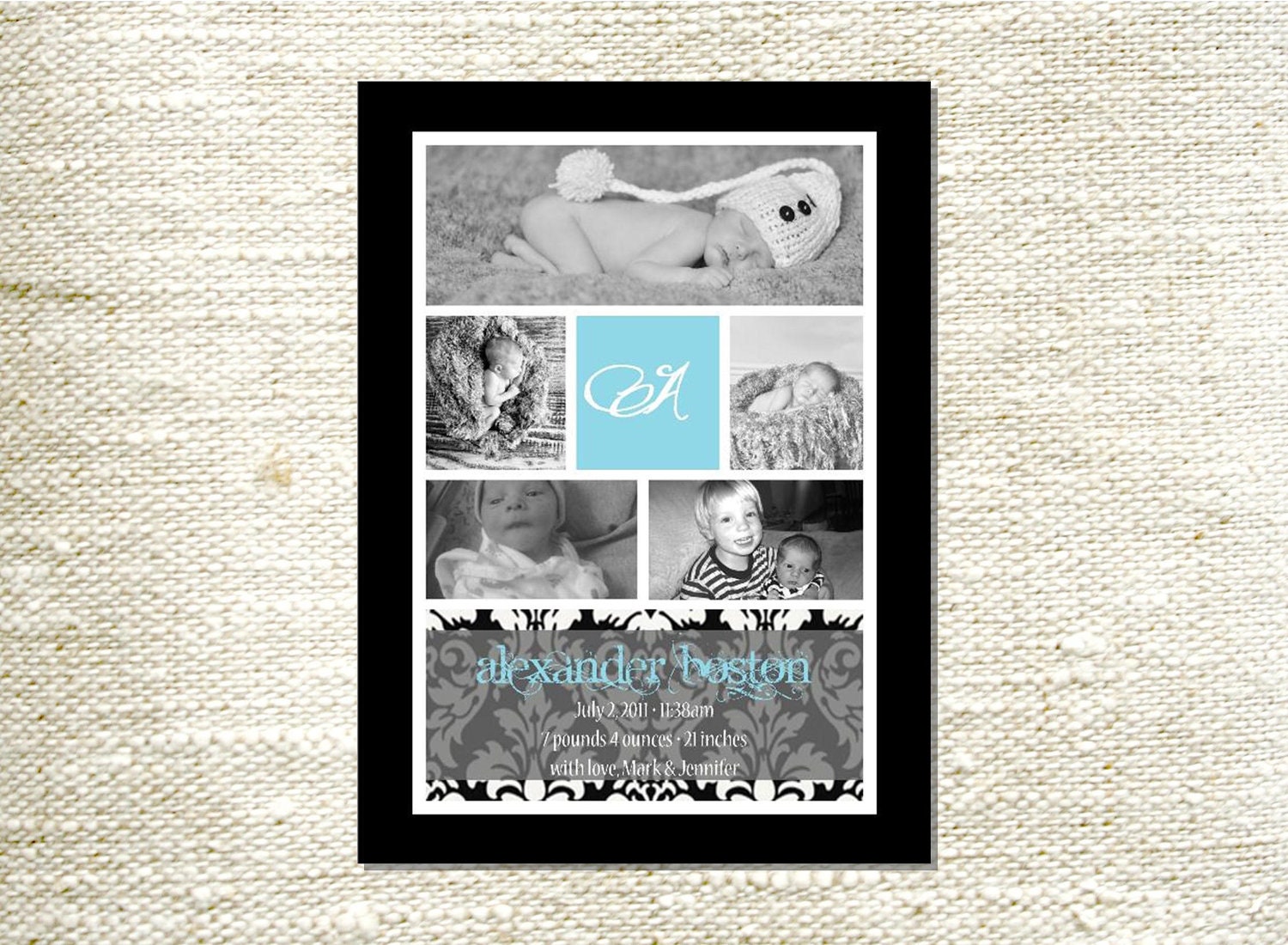 elegant printable birth announcement // more colors available // 5 photo openings