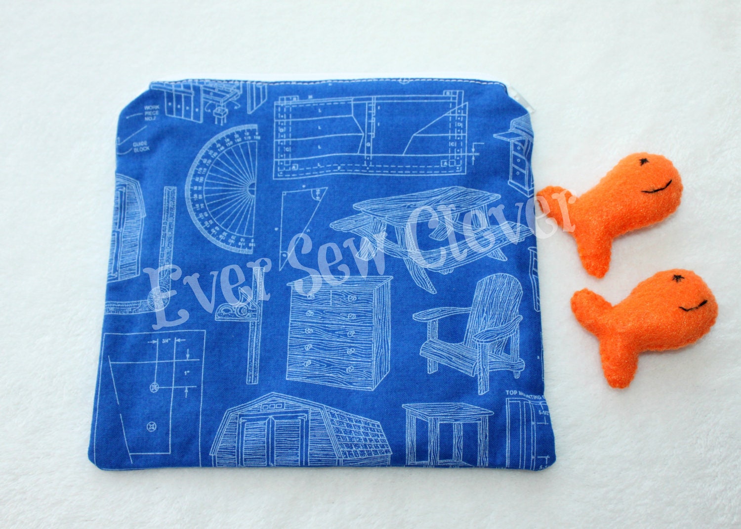 Reusable Snack Bag, Reusable Sandwich Bag, Zipper Top Snack Bag, BPA Free, Large Sandwich Bag, Blueprints