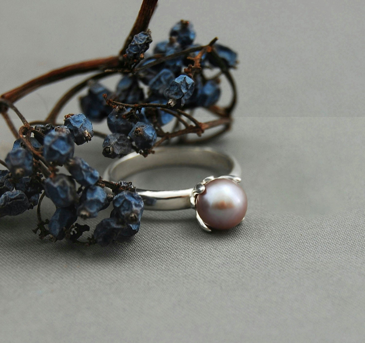 Jobeth - Free Shipping, custom made, promise ring, rare color, lavender gray, freshwater pearl, pearl ring, Argentium Silver, pearl jewelry