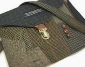 Recycled purse, wool purse, tote,navy Gold, mens recycled suit coat