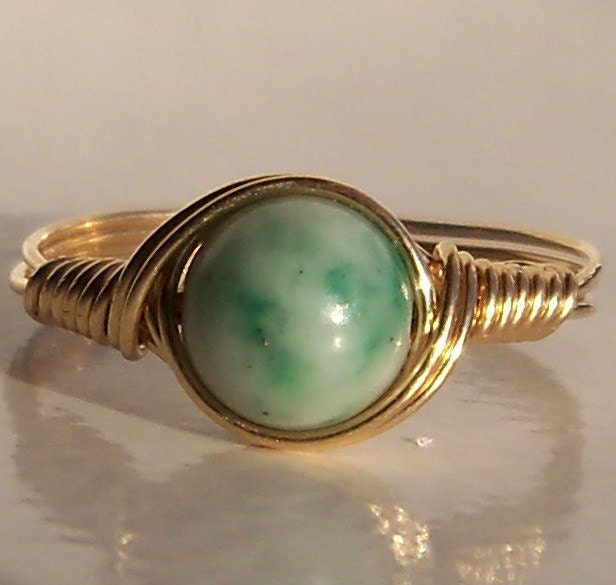 Ching Hai Jade 14k Gold Fill Wire Wrapped Stone Ring