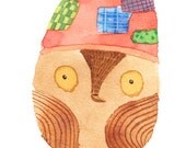 Patchwork Owl Watercolor Print