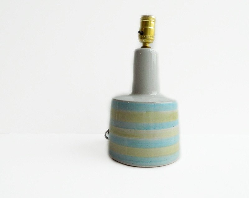 Martz Mid Century Modern Ceramic striped lamp blue and olive