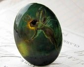 Glass oval cabochon "Absinthe Fairy"  handmade, 40x30mm 30x40mm 30 40 40x30 green Absynthe mystical magical