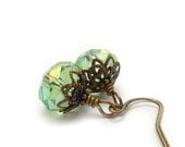 Lime Green Earrings, Crystal Drop Earrings, Vintage Inspired, Petite Dangles, Spring Green, Bridal Jewelry