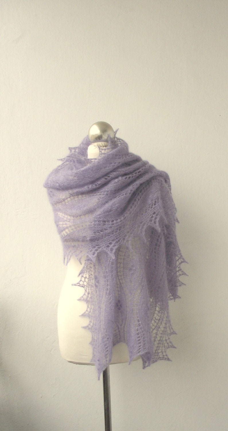 MADE TO ORDER Lavender Blue hand knitted lace stole ,kidsilk  shawl