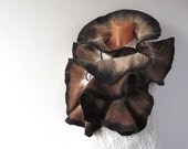 Felted scarf   ruffle collar brown beige white