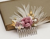 Bridal Hair Comb - Purple Gold Bridal Hair Accessories, Lavender Wedding Head Piece Vintage Hair Comb Shabby Chic Elegant Collage