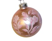 Hand Painted Christmas Ornament - Baby Pink Roses with Pearl White Edges, Curly Hanger - Secret Santa Coworker Gift Ready to Ship