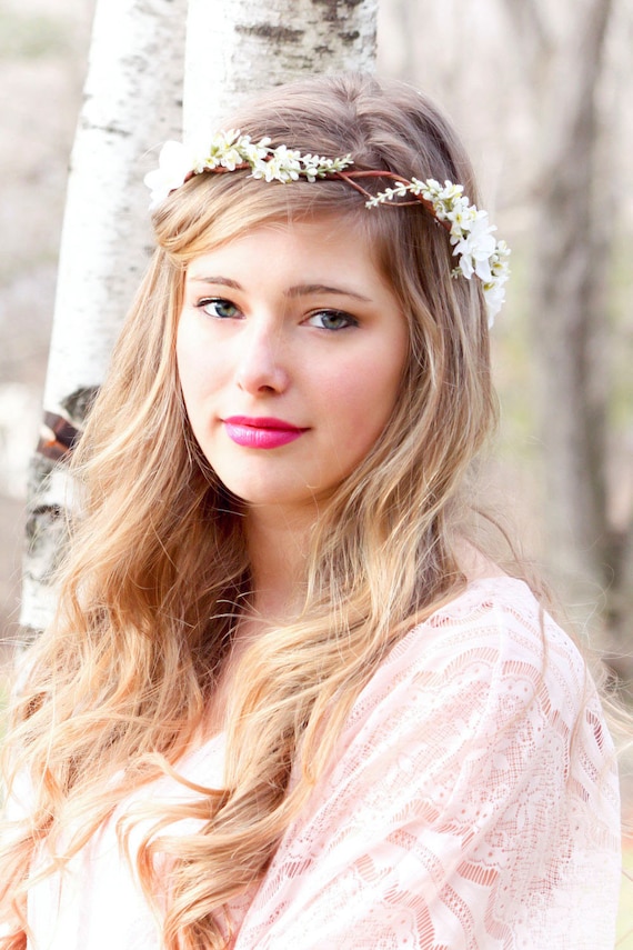 ivory cherry blossom hair crown, Bridal Flower Crown, wedding headpiece, head wreath in ivory, hair accessories, bridal, flower girl