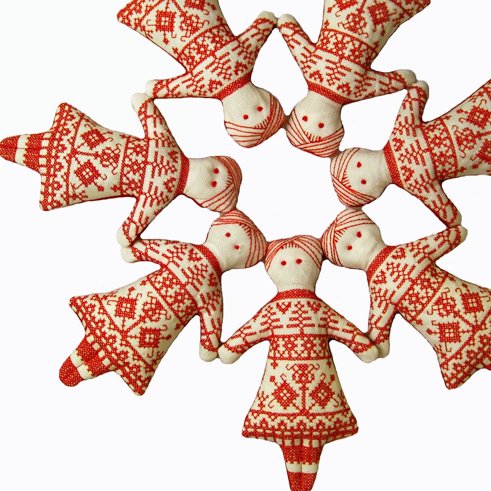 Redwork Doll Cross Stitch Scandinavian Christmas Ornament