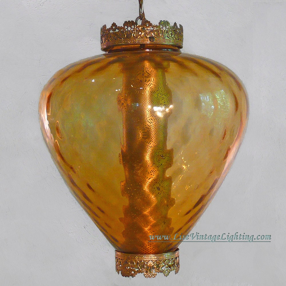 Vintage Amber Teardrop Pendant Swag Lamp