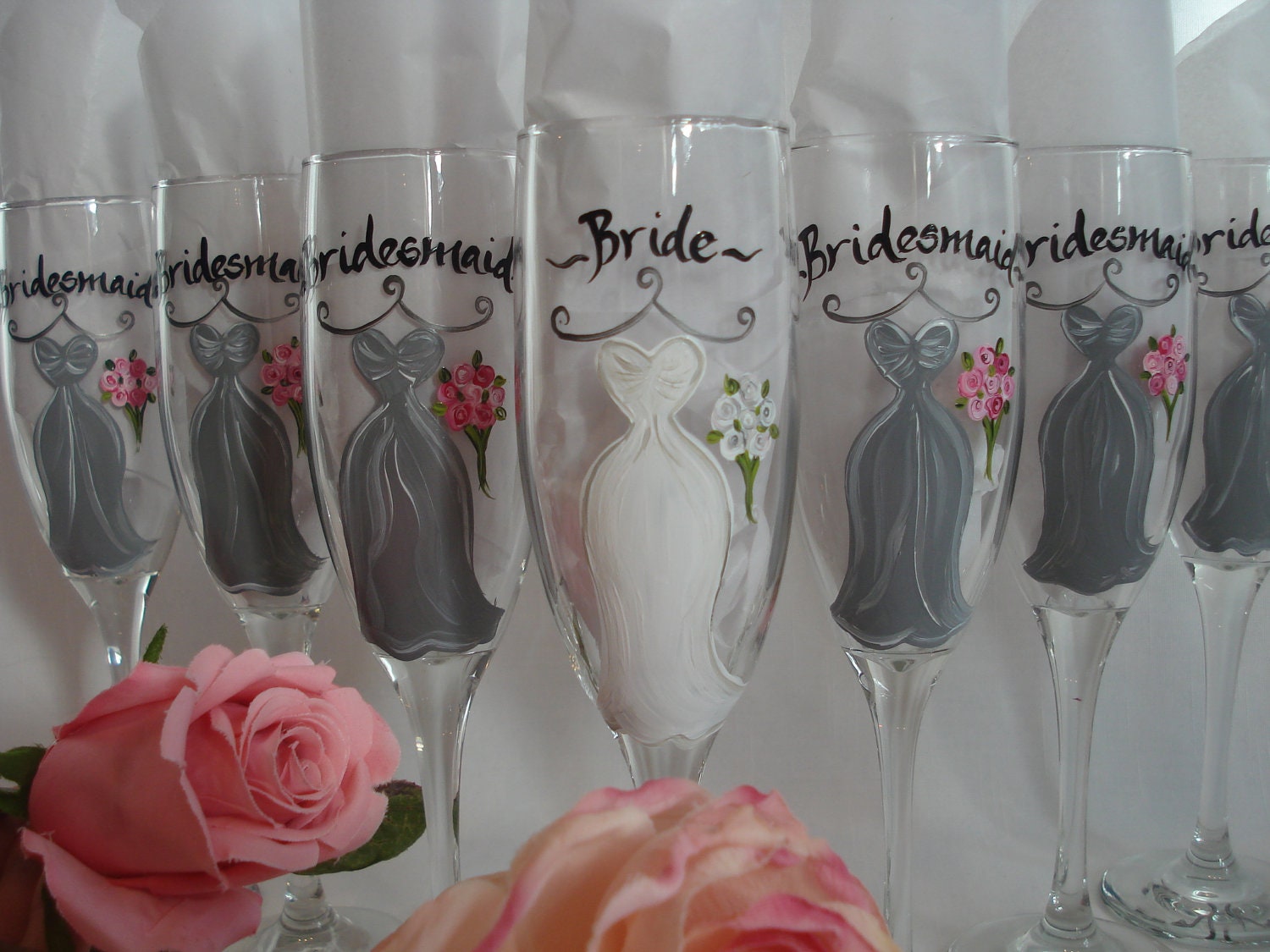 Personalized Hand Painted to MATCH YOUR DRESSES Bridesmaid Dress Champagne Glasses - Gift Wrapping Available