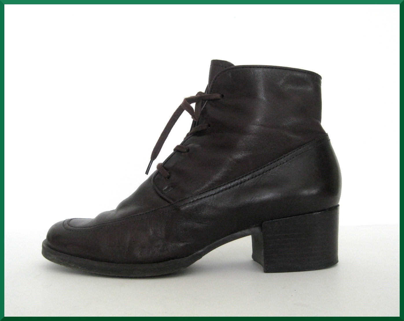 Vintage Brown Leather Chunky Heel Ankle Boots Sz. 8.5 / 39 by Enzo Angiolini