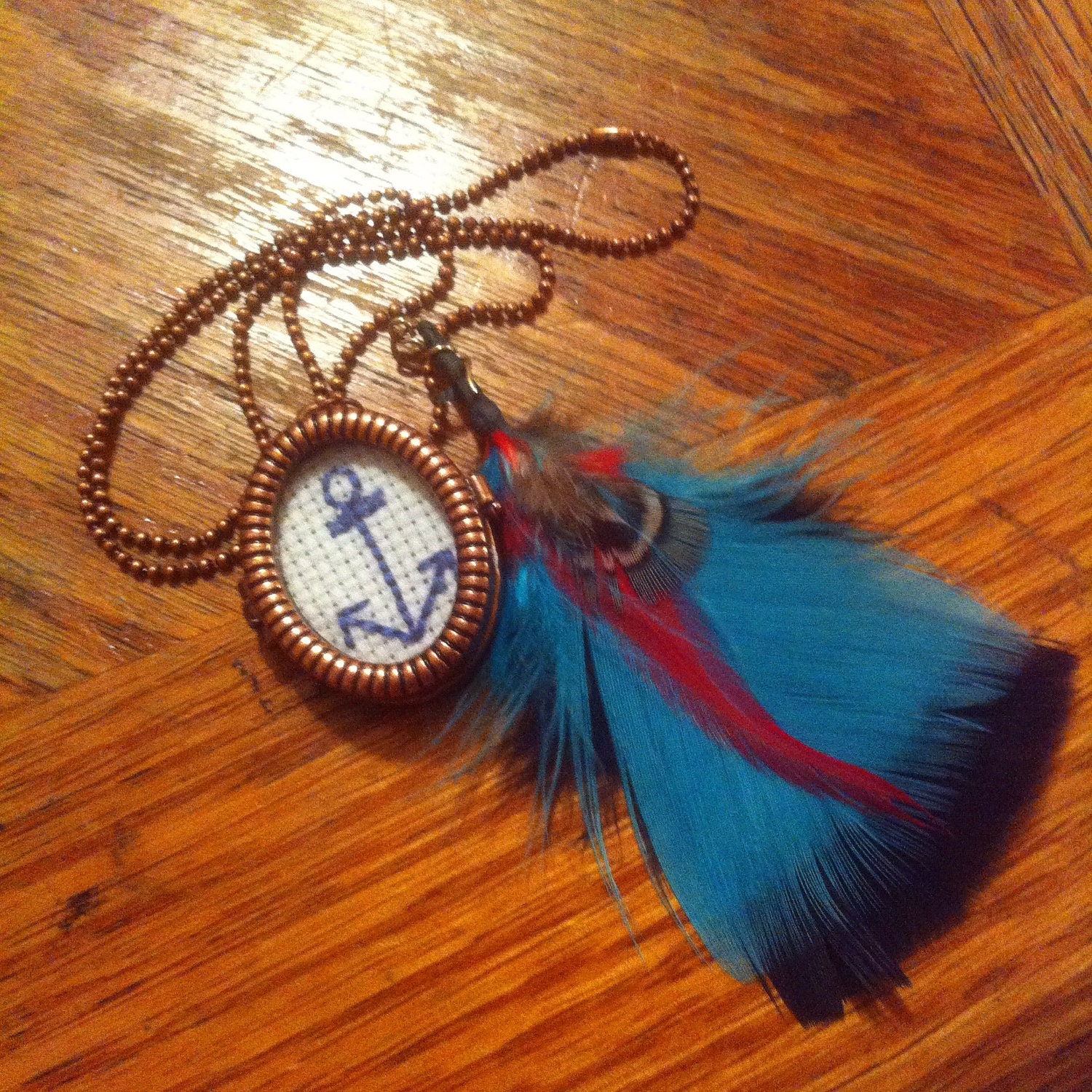 Cross-stitched Anchor and Feather Necklace