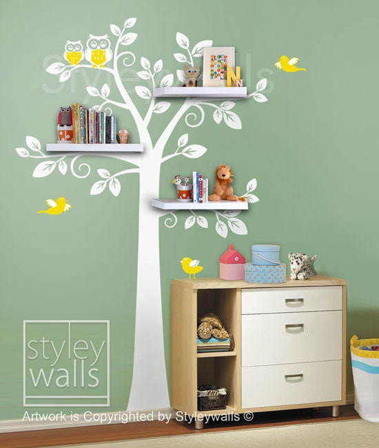 Children Wall  Shelf Tree Wall Decal Nursery Decal Wall Sticker - Shelves Tree Decal