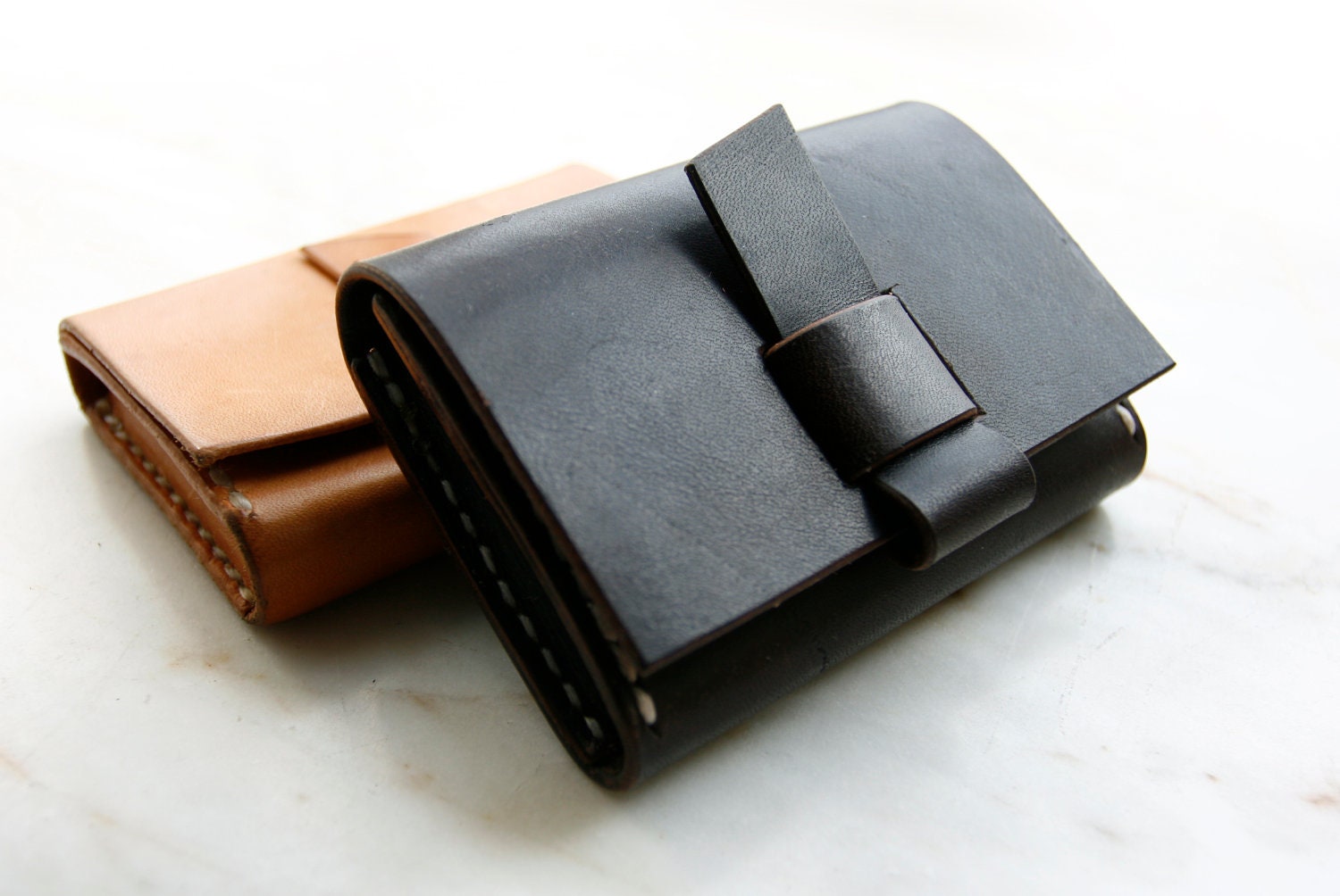 Handmade dark brown leather card holder - made to order