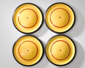 Vintage Amsco Yellow Metal Toy Wheel - Bright Yellow Red Stripe Rubber Tire - Amsco Hatboro PA Toy