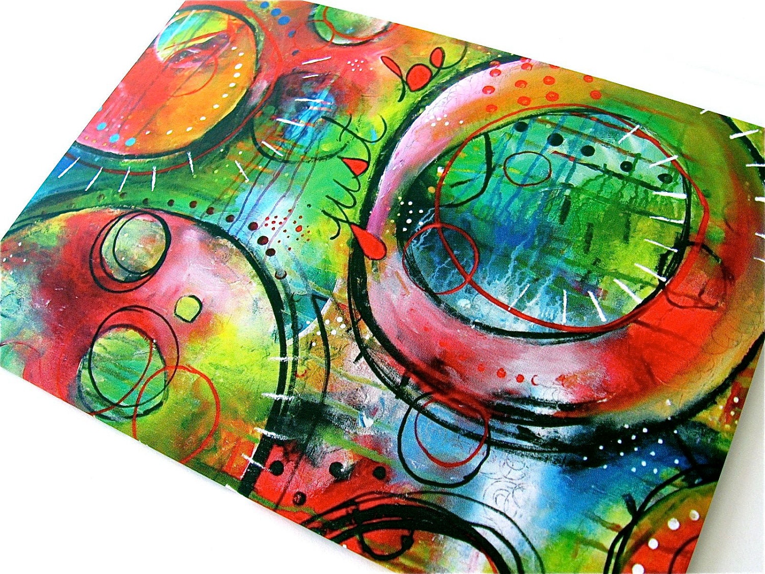 Rainbow Art Greeting Card Colorful Original Acrylic