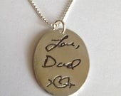 Memorial Jewelry - Large Size Oval With Chain - Memorial Jewelry Your Actual Loved Ones Writing Silver Necklace - Made to order