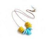 Blue-Yellow Geometric  Necklace -  Color Blocking Handmade Polymer Clay Beaded Necklace