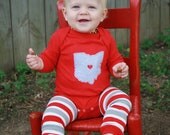 RED OHIO Love, State of Ohio on Red bodysuit with a heart, great baby shower gift, gift for new dad, father's day gift