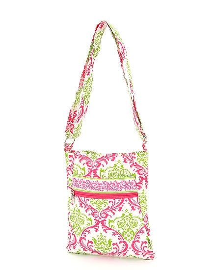 Damask Quilted Fuchsia and Lime Green Hipster Bag