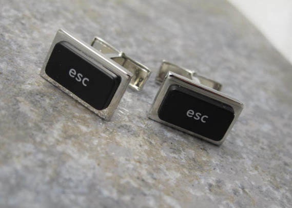 Apple Escape Key Cuff Links in Black- Sterling Silver Plated Recycled MAC Power Button