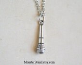 Tiny Silver Microphone Rock Star Music Necklace