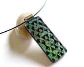 Green Dichroic Glass Pendant, Reptile Print Necklace, Fused Glass Dichroic Pendant