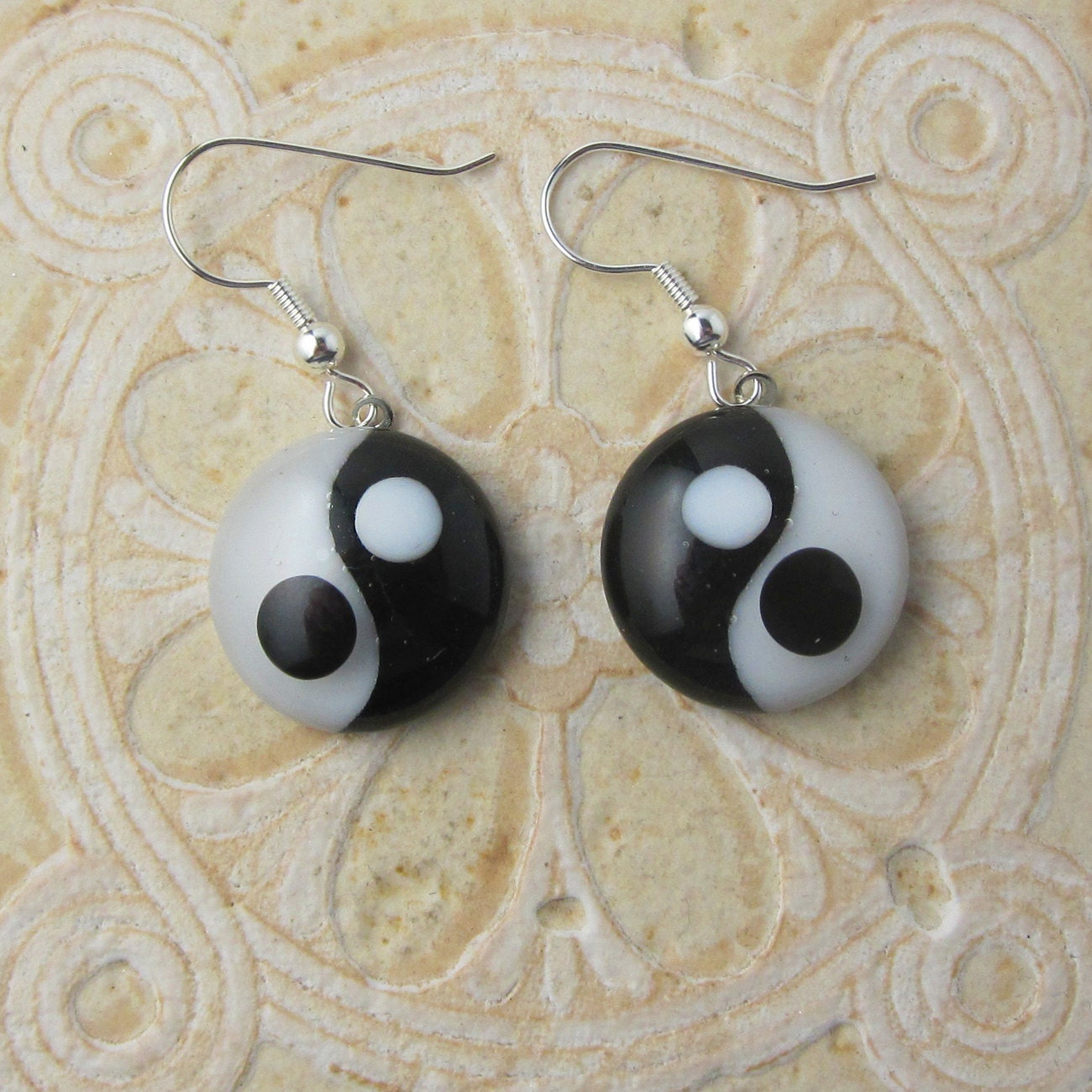Yin Yang Earrings, Fused Glass  - DGE 313