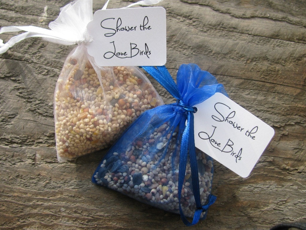 50 Bird Seed filled Organza bags with personalized tags